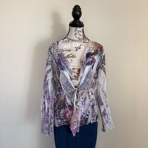 Y2K purple whimsigoth fairy sheer long sleeve blouse with ruffled hem
